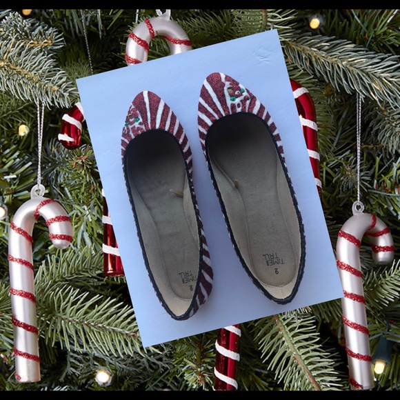 Kitty Paws Shoes Shoes - Women’s Christmas Candy Cane Custom Glitter Flats